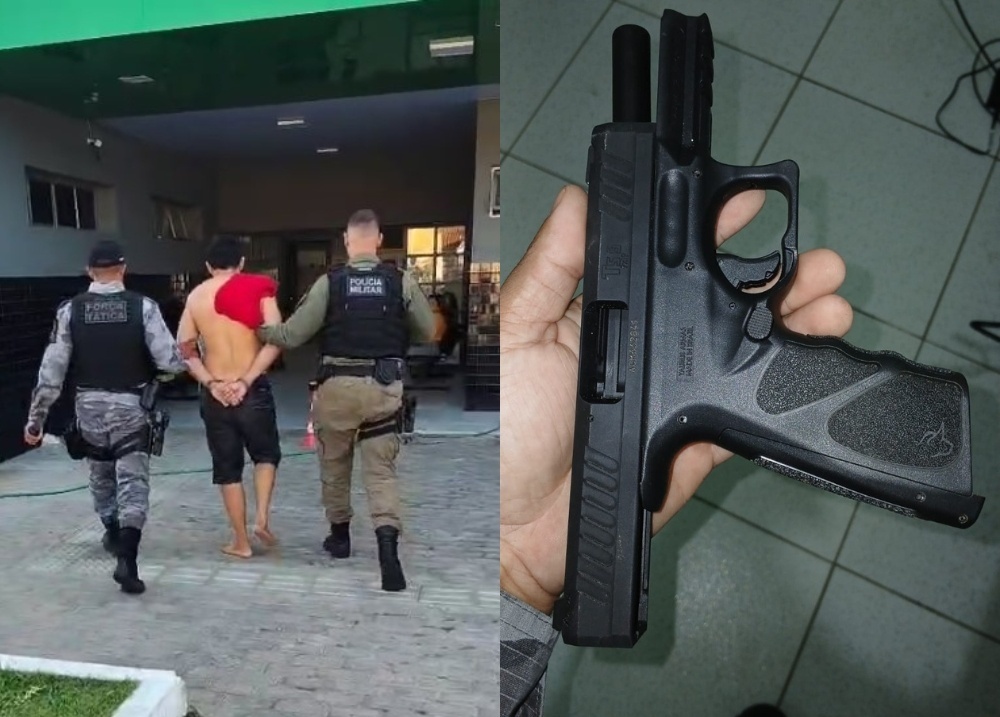 O suspeito sendo conduzido à Central de Flagrantes de Parnaíba