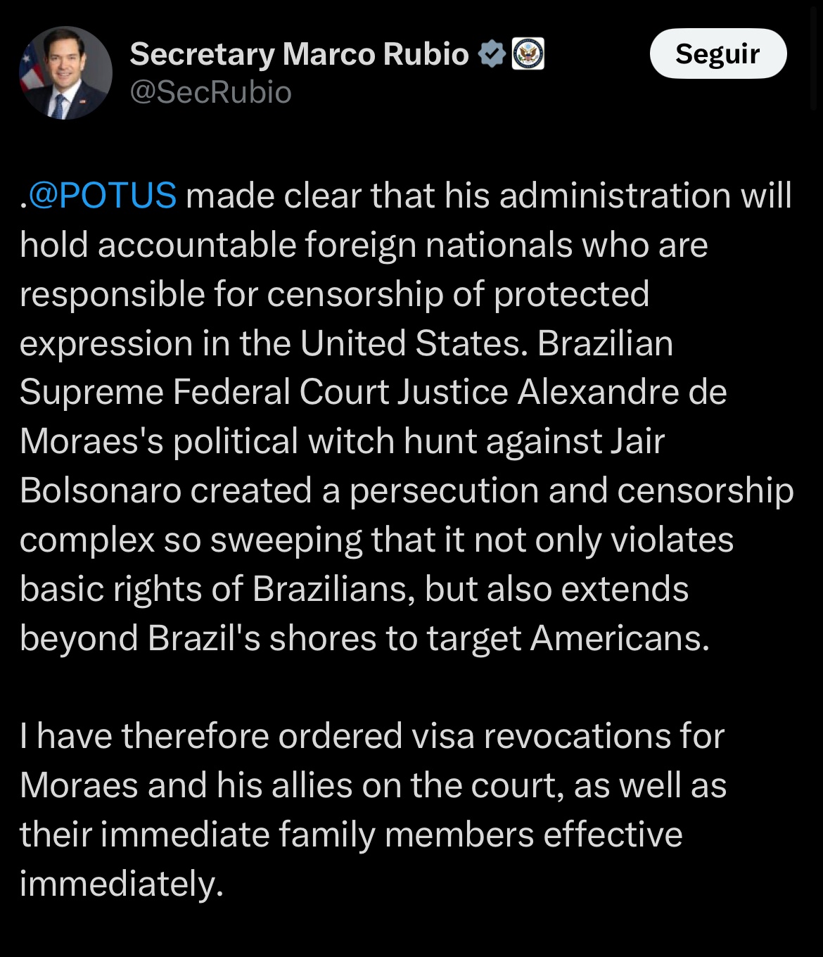 Secretario de Trump anunciou as medidas no X
