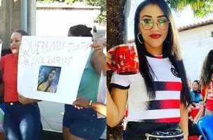Familiares protestando pela prisão do suspeito de matar Ana Karine com um golpe de faca na nuca (Foto: Reprodução)