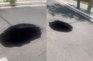 Cratera em via importante de Teresina provoca interdição imediata (Foto: Reprodução)