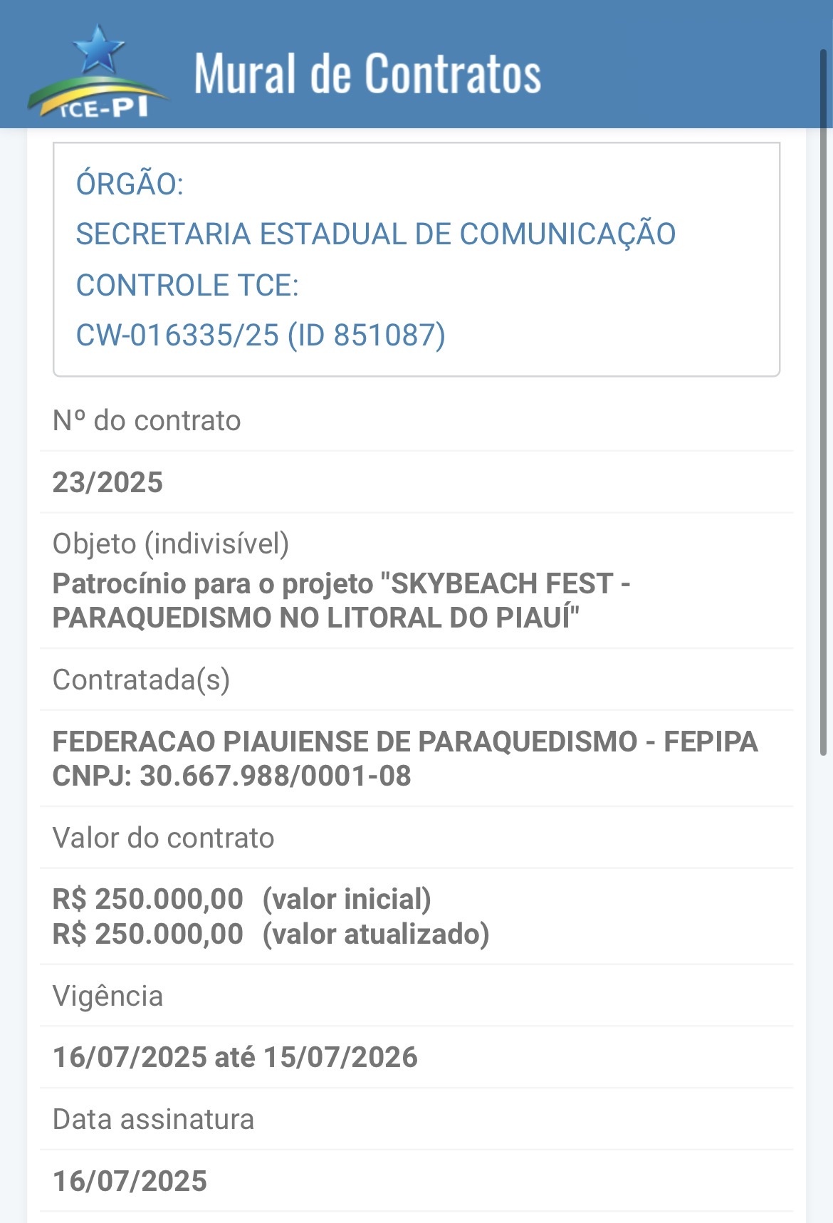 Evento de paraquedismo recebeu R$ 250 mil da Secretaria de Comunicação
