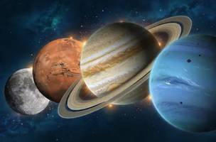 Alinhamento de planetas: fenômeno reúne quatro astros visíveis no céu de abril (Freepik IA /Exame) (Foto: Divulgação)