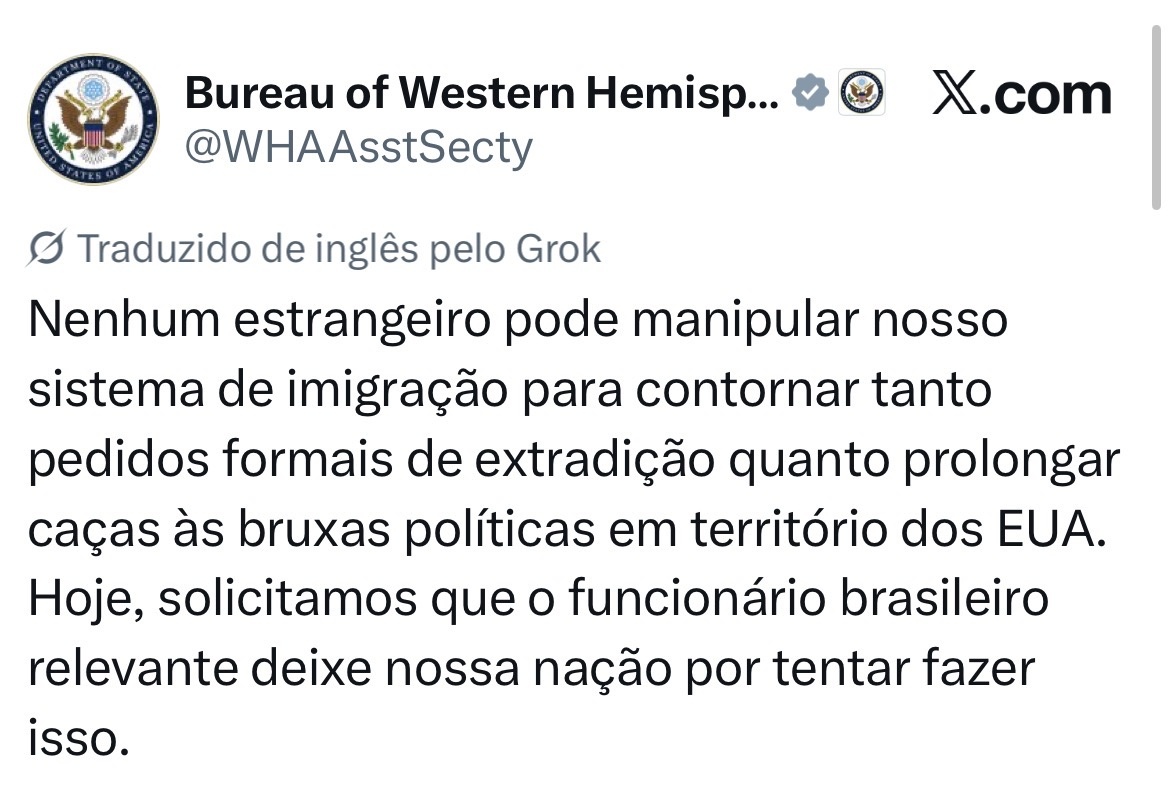 Bureau para assuntos ocidentais dizem que brasileiro tentou manipular sistema migratório