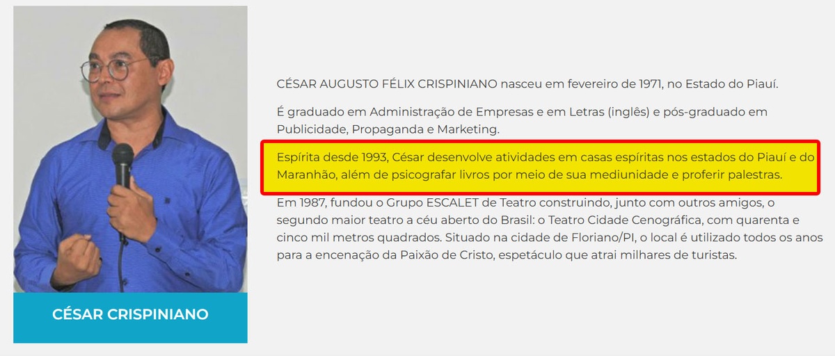 César Augusto Félix Crispiniano é coordenador geral da Comissão Estadual (Pontão de Cultura) e fundador do Grupo ESCALET de Teatro, em Floriano