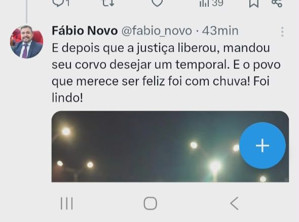 Deputado usou o X (antigo Twitter) para dizer que “Corvo” da oposição pediu chuvas para o evento