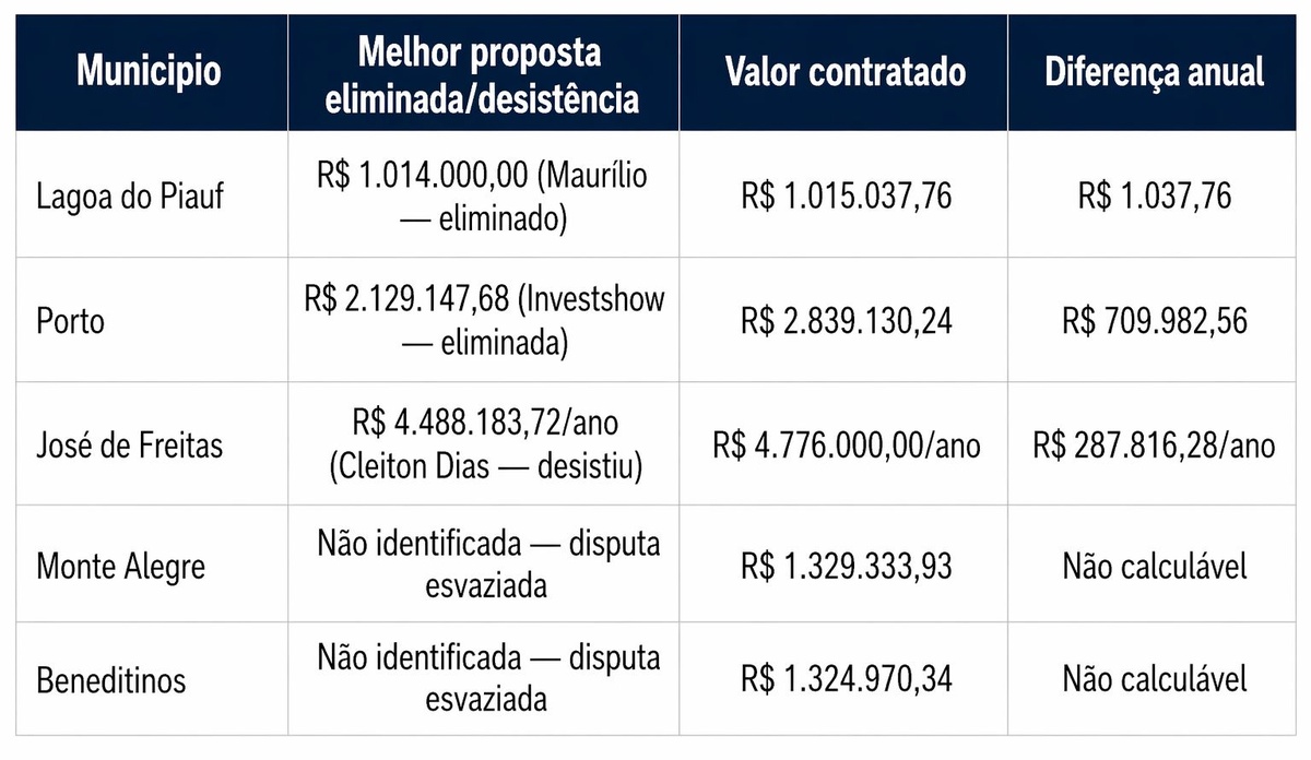 Diferenças entre propostas eliminadas e contratos firmados chegam a centenas de milhares por ano, com impacto direto aos cofres públicos.