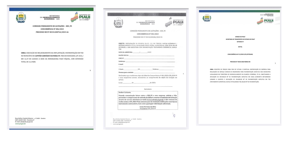 Editais de contratos da Construtora Ótima