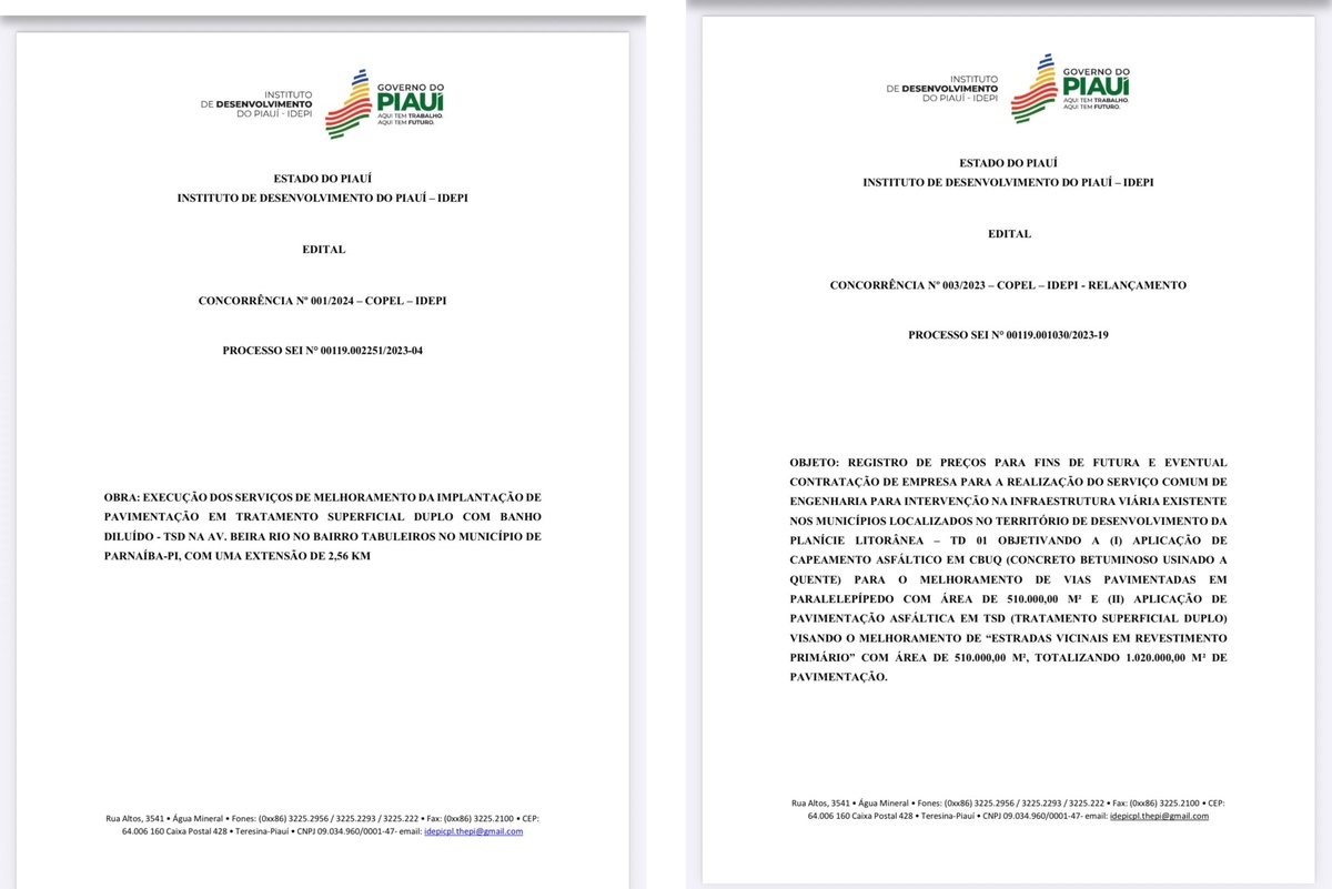 Editais de contratos da Construtora Ótima