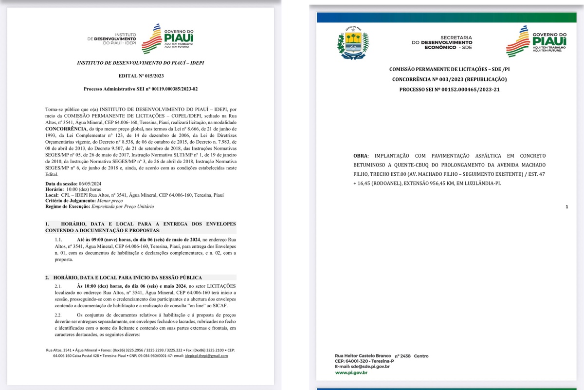 Editais de contratos da Construtora Ótima