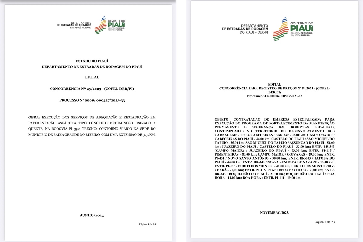 Editais de contratos da Construtora Ótima