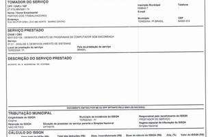 Nota Fiscal de Serviços Eletrônica nº 9/U — competência janeiro de 2026 — R$ 15.000,00 | Prefeitura de Teresina (Foto: Reprodução/AZ)