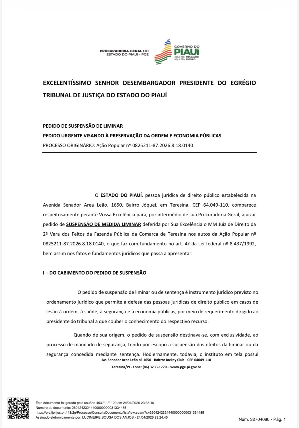 PGE entrou na justiça pela volta do show