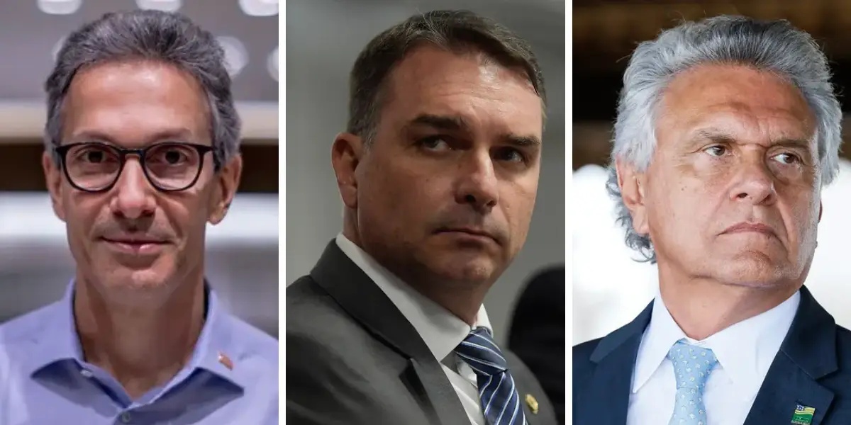Romeu Zema (Novo), Flávio Bolsonaro (PL) e Ronaldo Caiado (PSD).