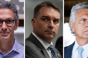 Romeu Zema (Novo), Flávio Bolsonaro (PL) e Ronaldo Caiado (PSD). (Foto: Divulgação / governo de Minas Gerais | Saulo Cruz/Agência Senado | Isac Nóbrega/PR)