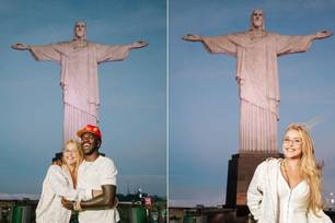 Virginia Fonseca visita Cristo Redentor, no Rio de Janeiro, ao lado do jogador Vini Jr