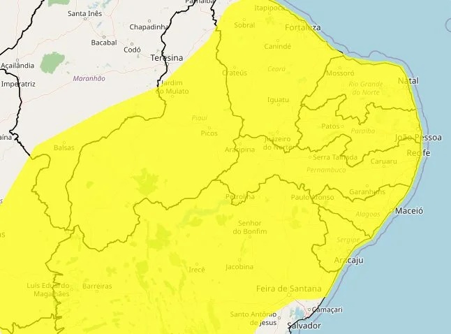 Alerta do Inmet prevê rajadas de vento de até 60 km/h em áreas do Piauí e de outros estados.