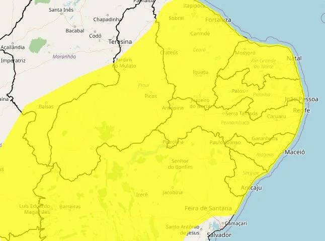 Inmet emite alerta de vendaval para o Piauí e outros 13 estados