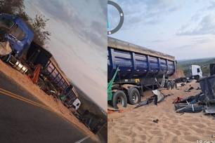 Duas carretas se envolvem em acidente e deixam trecho de rodoanel interditado (Foto: Reprodução)