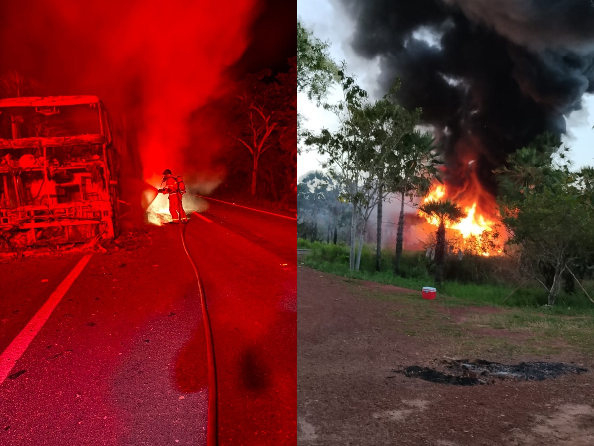Esquipes do Corpo de Bombeiros controlou as chamas ao anoitecer