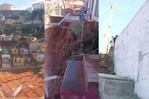 Local onde cratera surgiu após vazamento de água recebe muro de contenção em Picos (Foto: Montagem (Reprodução/TV CLUBE))