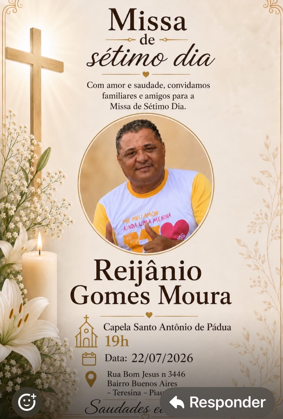 Missa de sétimo dia por Rejanio