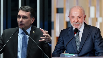 O senador Flávio Bolsonaro (PL), à esquerda; o presidente Luiz Inácio Lula da Silva (PT), à direita
