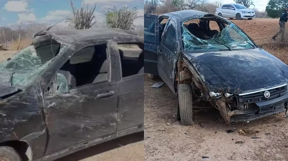 Veículo capotou em uma ribanceira