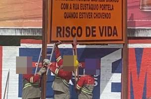 Placa com aviso de risco de vida instalada na Av. Homero gera polêmica; PMT nega autoria (Foto: -)